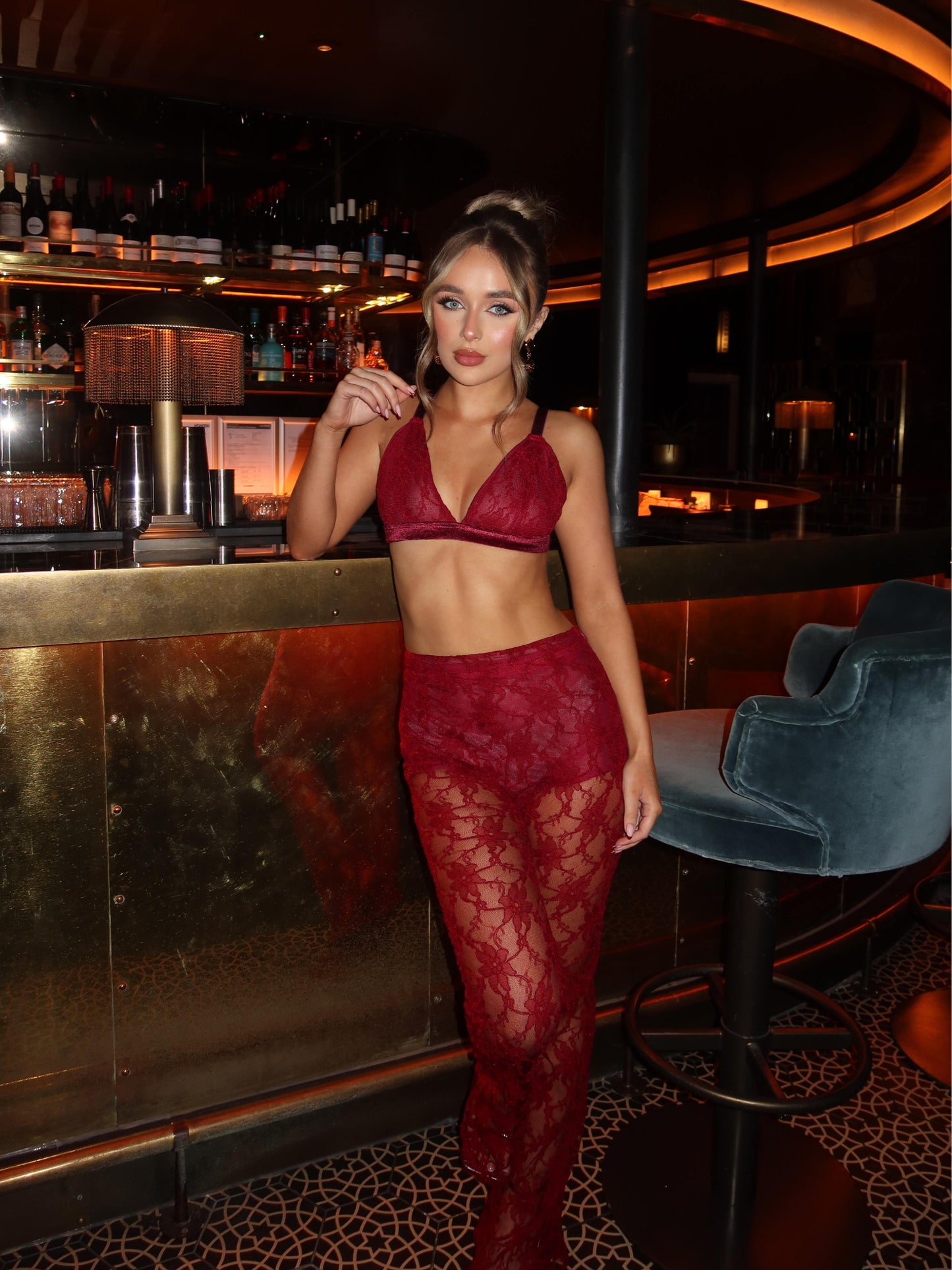 EMBROIDERED LACE BRALET - BURGANDY